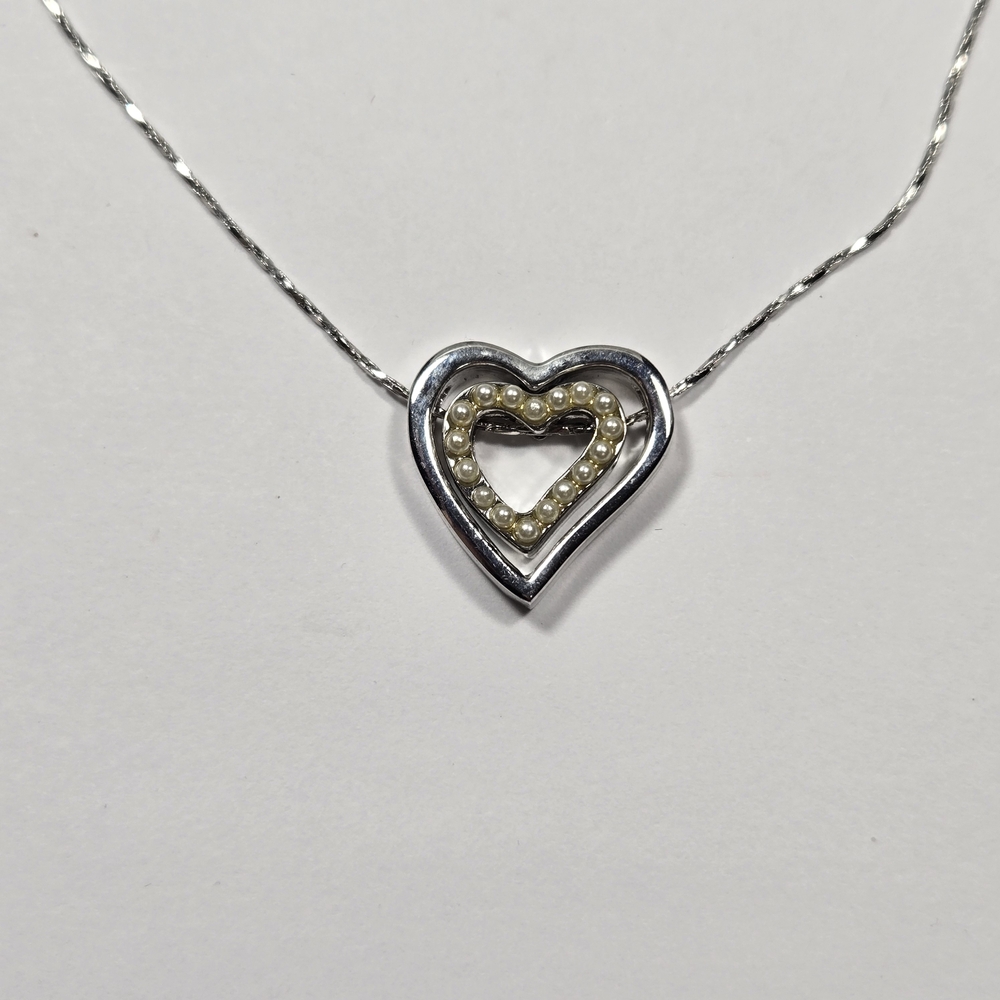18k Gold Plate Pearl Double Heart Necklace